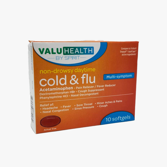 ValuHealth Cold & Flu Daytime Non-Drowsy – 10 Softgels