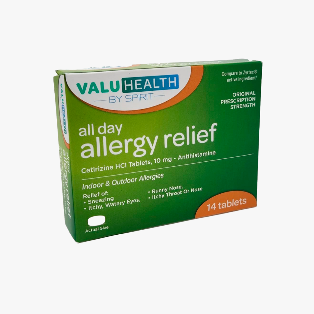 ValuHealth All Day Allergy Relief con Cetirizina HCI 10 mg - 14 Tabletas